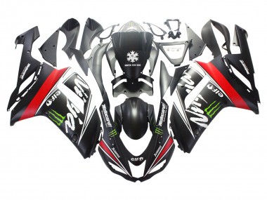 Comprare Carena Moto Kawasaki ZX6R 2007-2008 - Nero Bianco Rosso Bianco Nevicare Decal Ninja Elf