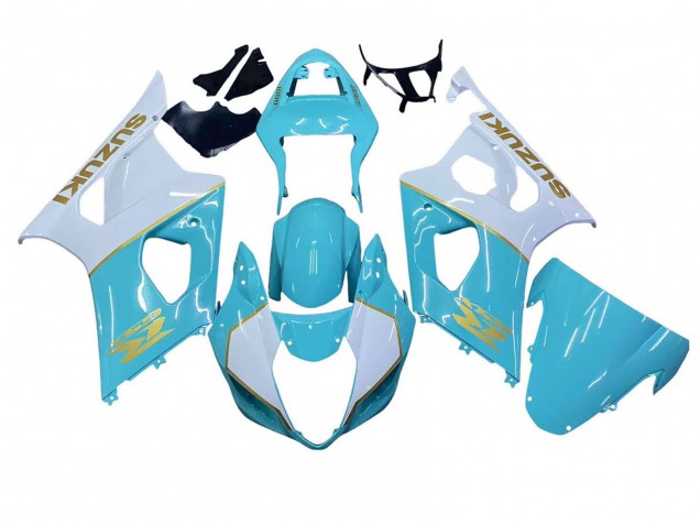 Comprare Carena Moto Suzuki GSXR 1000 2003-2004 - Bianco Azzurro Chiaro Oro