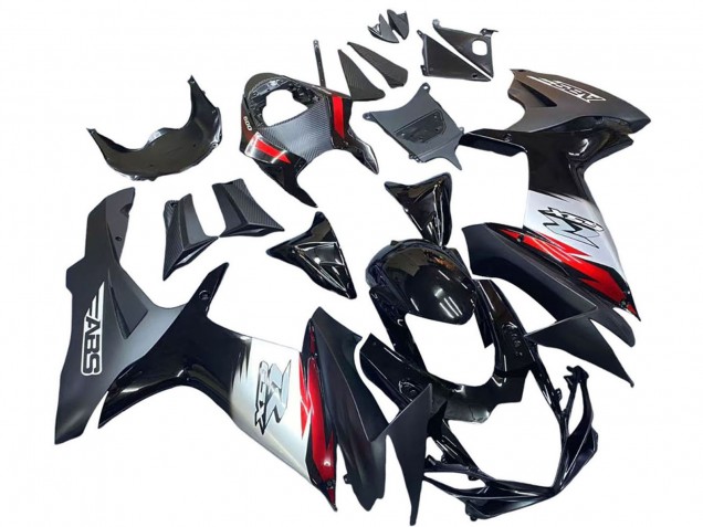 Comprare Carena Moto Suzuki GSXR 600 / GSXR 750 2011-2024 - Nero Lucido Forgiato Fibra di Carbonio Argento Rosso