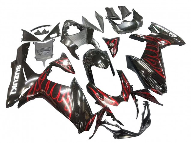 Comprare Carena Moto Suzuki GSXR 600 / GSXR 750 2011-2024 - Nero Lucido Rosso Fiamma