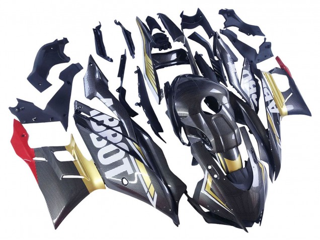 Comprare Carena Moto Yamaha YZF R3/R25 2022-2024 - Nero Fibra di Carbonio Stile Oro Rosso ABBOT