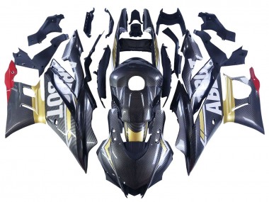 Comprare Carena Moto Yamaha YZF R3/R25 2022-2024 - Nero Fibra di Carbonio Stile Oro Rosso ABBOT