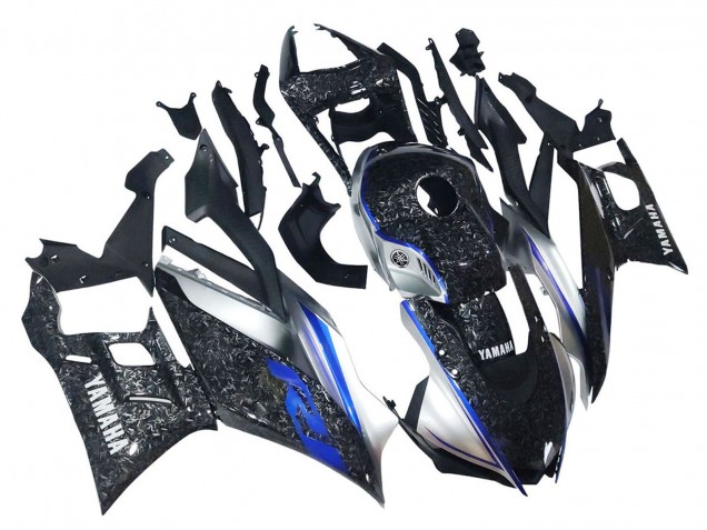 Comprare Carena Moto Yamaha YZF R3/R25 2022-2024 - Marmo Nero Argento Blu Forgiato Fibra di Carbonio Stile