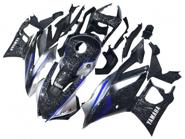 Comprare Carena Moto Yamaha YZF R3/R25 2022-2024 - Marmo Nero Argento Blu Forgiato Fibra di Carbonio Stile