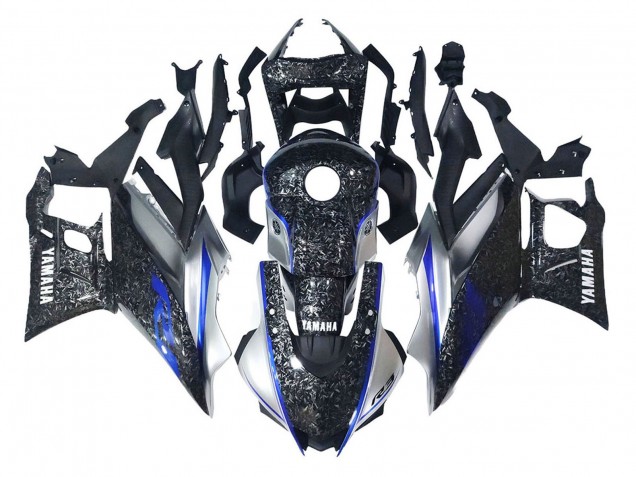 Comprare Carena Moto Yamaha YZF R3/R25 2022-2024 - Marmo Nero Argento Blu Forgiato Fibra di Carbonio Stile
