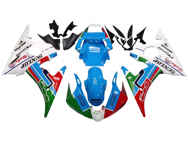 Comprare Carena Moto Yamaha YZF R6S 2006-2009 - Bianco Blu Verde Rosso Kastinee Dunlop Motul