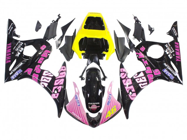 Comprare Carena Moto Yamaha YZF 600 R6 2005 - Nero Rosa Giallo Repsol 46