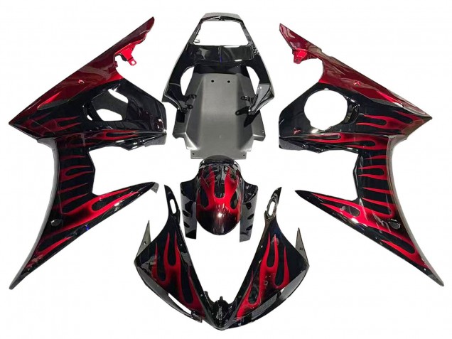 Comprare Carena Moto Yamaha YZF 600 R6 2005 - Nero Rosso Fiamma