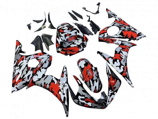 Comprare Carena Moto Yamaha YZF 600 R6 2005 - Nero Rosso Grigio Camouflage