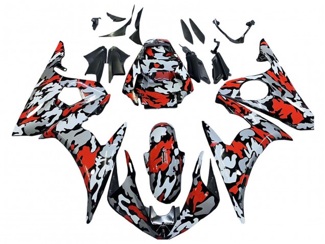 Comprare Carena Moto Yamaha YZF 600 R6 2005 - Nero Rosso Grigio Camouflage