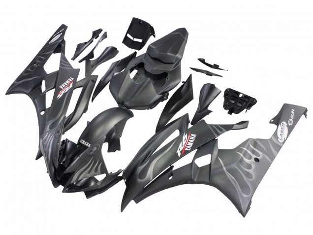Comprare Carena Moto Yamaha YZF 600 R6 2006-2007 - Nero Opaco Argento Fiamma