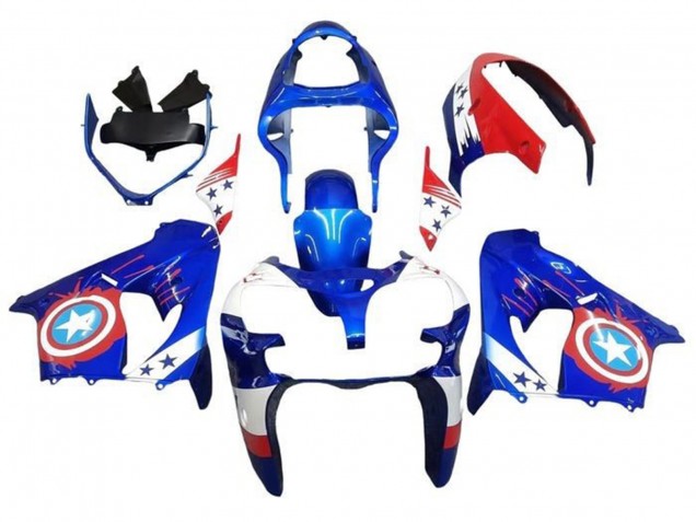 Comprare Carena Moto Kawasaki ZX9R 2000-2001 - Blu Rosso Captain America Star