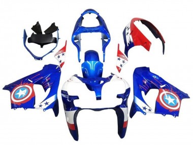 Comprare Carena Moto Kawasaki ZX9R 2002-2003 - Blu Bianco Rosso Captain America Star