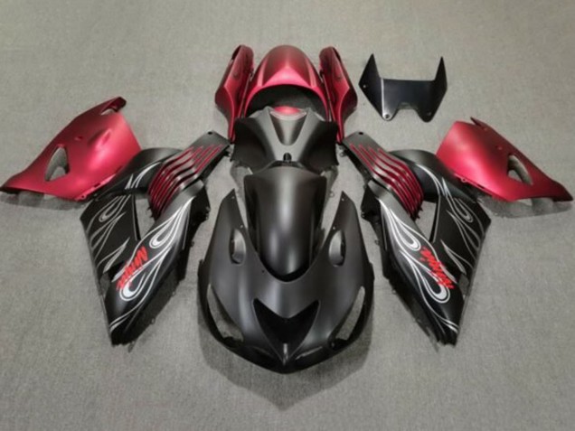 Comprare Carena Moto Kawasaki ZX14R ZZR1400 2006-2011 - Nero Opaco Rosso Argento Fiamma