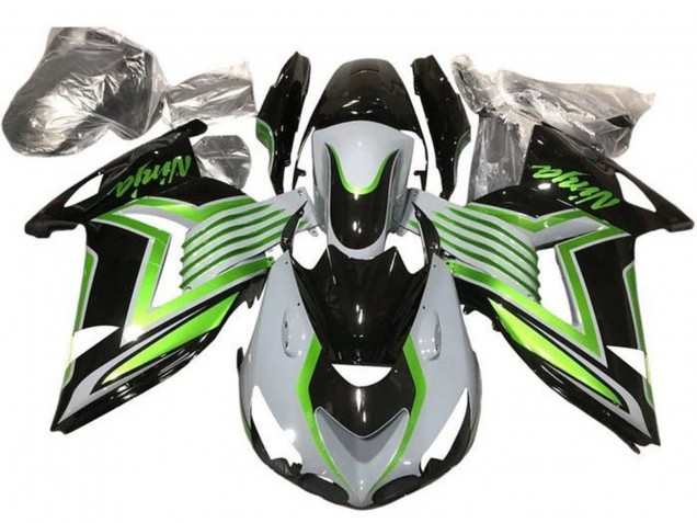Comprare Carena Moto Kawasaki ZX14R ZZR1400 2012-2024 - Bianco Verde Nero Lucido