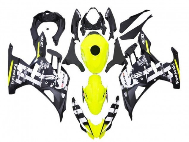 Comprare Carena Moto Kawasaki Ninja 400 2018-2024 - Giallo Nero Bianco Cranio