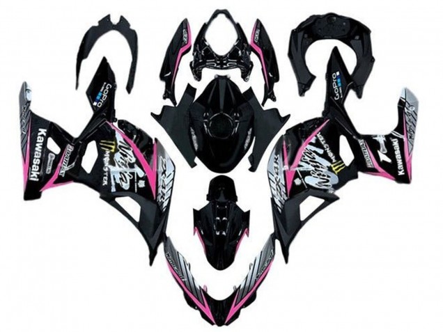 Comprare Carena Moto Kawasaki Ninja 400 2018-2024 - Nero Lucido Rosa Bianco