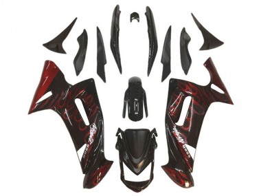 Comprare Carena Moto Kawasaki Ninja 650 EX650 2006-2008 - Nero Lucido Rosso Fiamma