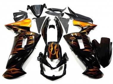 Comprare Carena Moto Kawasaki Ninja 650 EX650 2006-2008 - Nero Lucido Oro Fiamma
