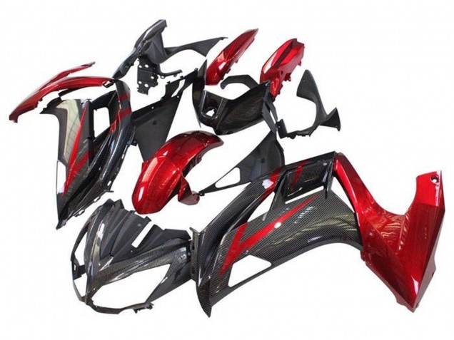 Comprare Carena Moto Kawasaki Ninja 650 EX650 2012-2016 - Rosso Nero Falso Fibra di Carbonio