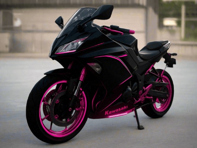 Comprare Carena Moto Kawasaki Ninja 650 EX650 2017-2019 - Nero Lucido Rosa Banda