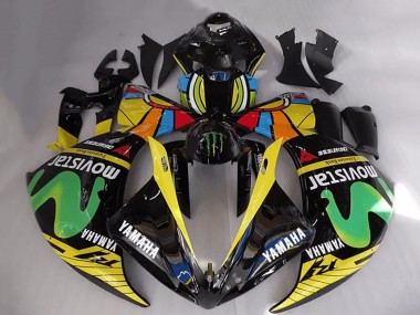 Comprare Carena Moto Yamaha YZF R1 2012-2014 - Nero Lucido Giallo Verde Bianco Blu MoviStar Mostro