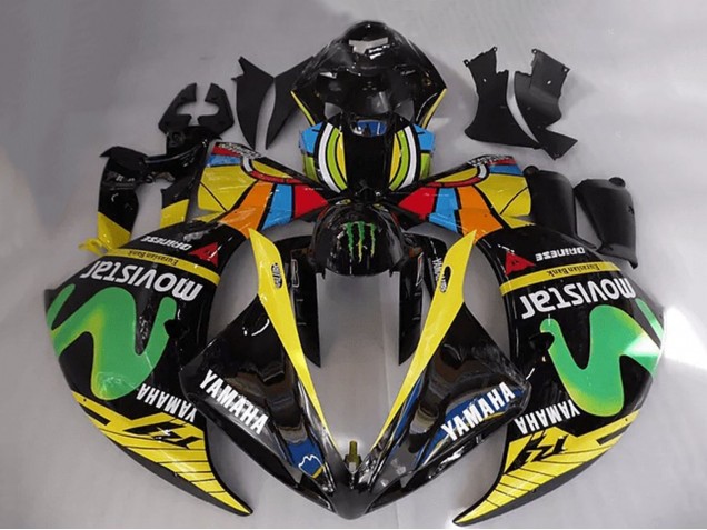 Comprare Carena Moto Yamaha YZF R1 2012-2014 - Nero Lucido Giallo Verde Bianco Blu MoviStar Mostro