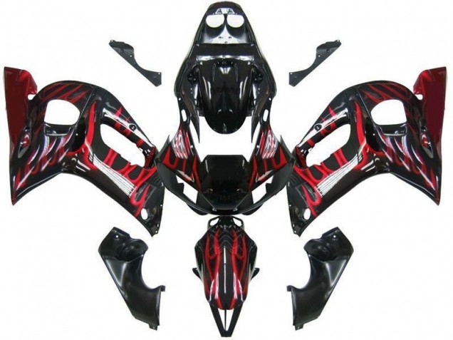 Comprare Carena Moto Yamaha YZF 600 R6 1998-2002 - Nero Lucido Rosso Fiamma