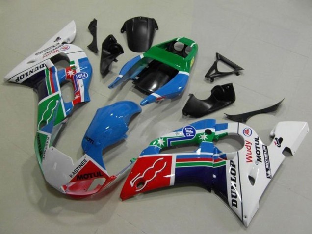 Comprare Carena Moto Yamaha YZF R6 1998-2002 - Bianco Blu Verde Rosso Fiat Motul Michelin Dunlop