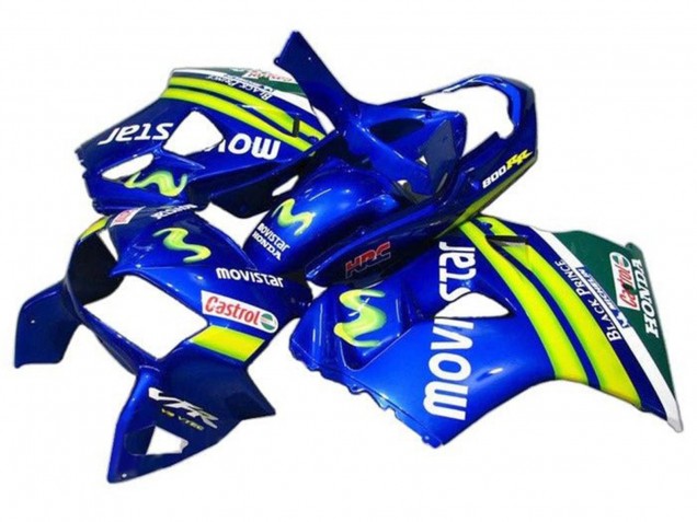 Comprare Carena Moto Honda VFR 800 1998-2001 - Blu Verde Bianco MoviStar Castrol HRC Nero Prince