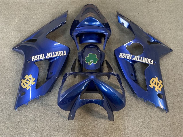 Comprare Carena Moto Kawasaki ZX6R 2003-2004 - Blu Verde Oro Bianco Fighting Irish