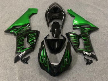 Comprare Carena Moto Kawasaki ZX6R 2005-2006 - Nero Lucido Verde Fiamma