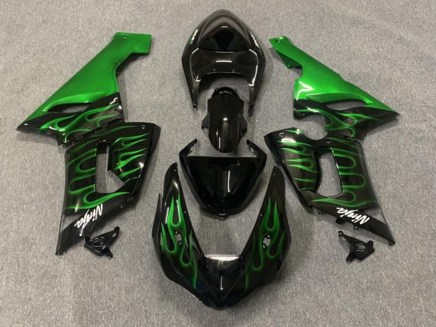 Comprare Carena Moto Kawasaki ZX6R 2005-2006 - Nero Lucido Verde Fiamma