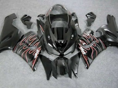Comprare Carena Moto Kawasaki ZX6R 2005-2006 - Nero Lucido Rosso Bianco Fiamma