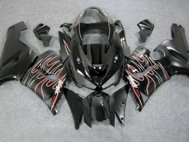 Comprare Carena Moto Kawasaki ZX6R 2005-2006 - Nero Lucido Rosso Bianco Fiamma