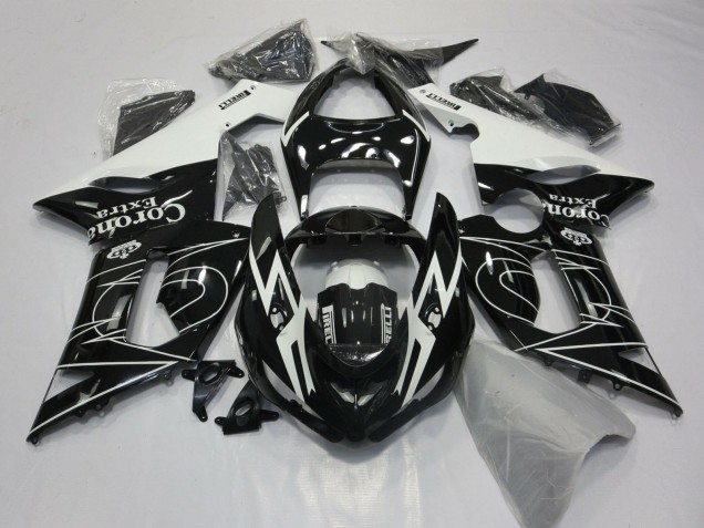 Comprare Carena Moto Kawasaki ZX6R 2005-2006 - Nero Lucido Bianco Corona Extra Tribal