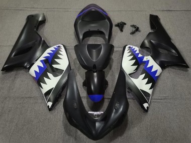 Comprare Carena Moto Kawasaki ZX6R 2005-2006 - Nero Opaco Bianco Blu Squalo