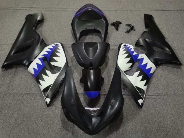 Comprare Carena Moto Kawasaki ZX6R 2005-2006 - Nero Opaco Bianco Blu Squalo