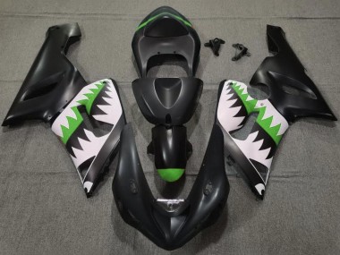 Comprare Carena Moto Kawasaki ZX6R 2005-2006 - Nero Opaco Bianco Verde Squalo