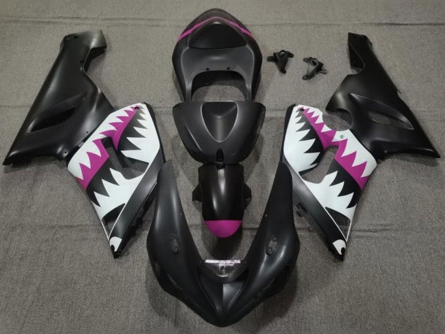 Comprare Carena Moto Kawasaki ZX6R 2005-2006 - Nero Opaco Bianco Rosa Squalo