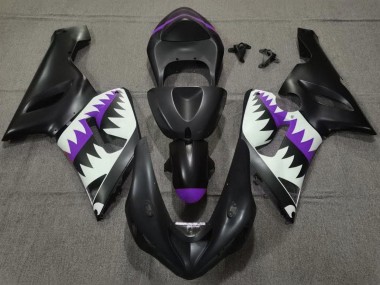 Comprare Carena Moto Kawasaki ZX6R 2005-2006 - Nero Opaco Bianco Viola Squalo