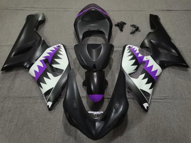 Comprare Carena Moto Kawasaki ZX6R 2005-2006 - Nero Opaco Bianco Viola Squalo