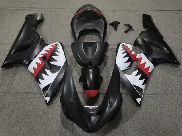 Comprare Carena Moto Kawasaki ZX6R 2005-2006 - Nero Opaco Bianco Rosso Squalo