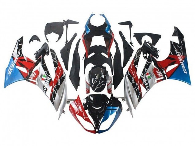 Comprare Carena Moto Kawasaki ZX6R 2009-2012 - Blu Rosso Nero Lucido Argento
