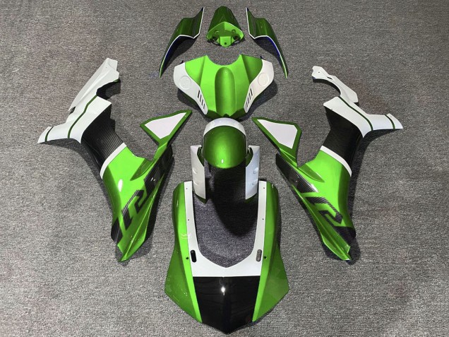 Comprare Carena Moto Yamaha YZF 1000 R1 2015-2019 - Bianco Verde Falso Fibra di Carbonio