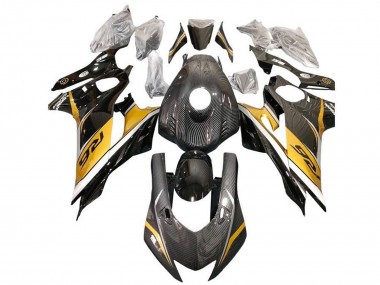 Comprare Carena Moto Yamaha YZF R6 2017-2023 - Oro Bianco Nero Falso Fibra di Carbonio