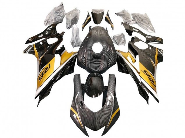 Comprare Carena Moto Yamaha YZF R6 2017-2023 - Oro Bianco Nero Falso Fibra di Carbonio