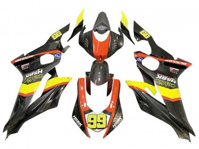 Comprare Carena Moto Yamaha YZF R6 2017-2023 - Giallo Arancia Nero Falso Fibra di Carbonio