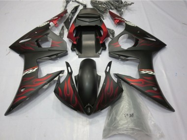 Comprare Carena Moto Yamaha YZF R6 2005 - Nero Opaco Rosso Opaco Fiamma