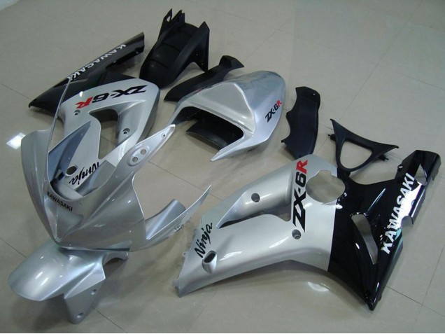 Comprare Carena Moto Kawasaki ZX6R 2003-2004 - Argento Nero Lucido
